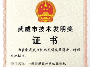 武威市技術(shù)發(fā)明獎(jiǎng)證書 武威市技術(shù)發(fā)明獎(jiǎng)證書